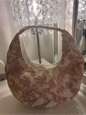 A New Day Embroidered Bead-Accent Cream Shoulder Bag in Pink